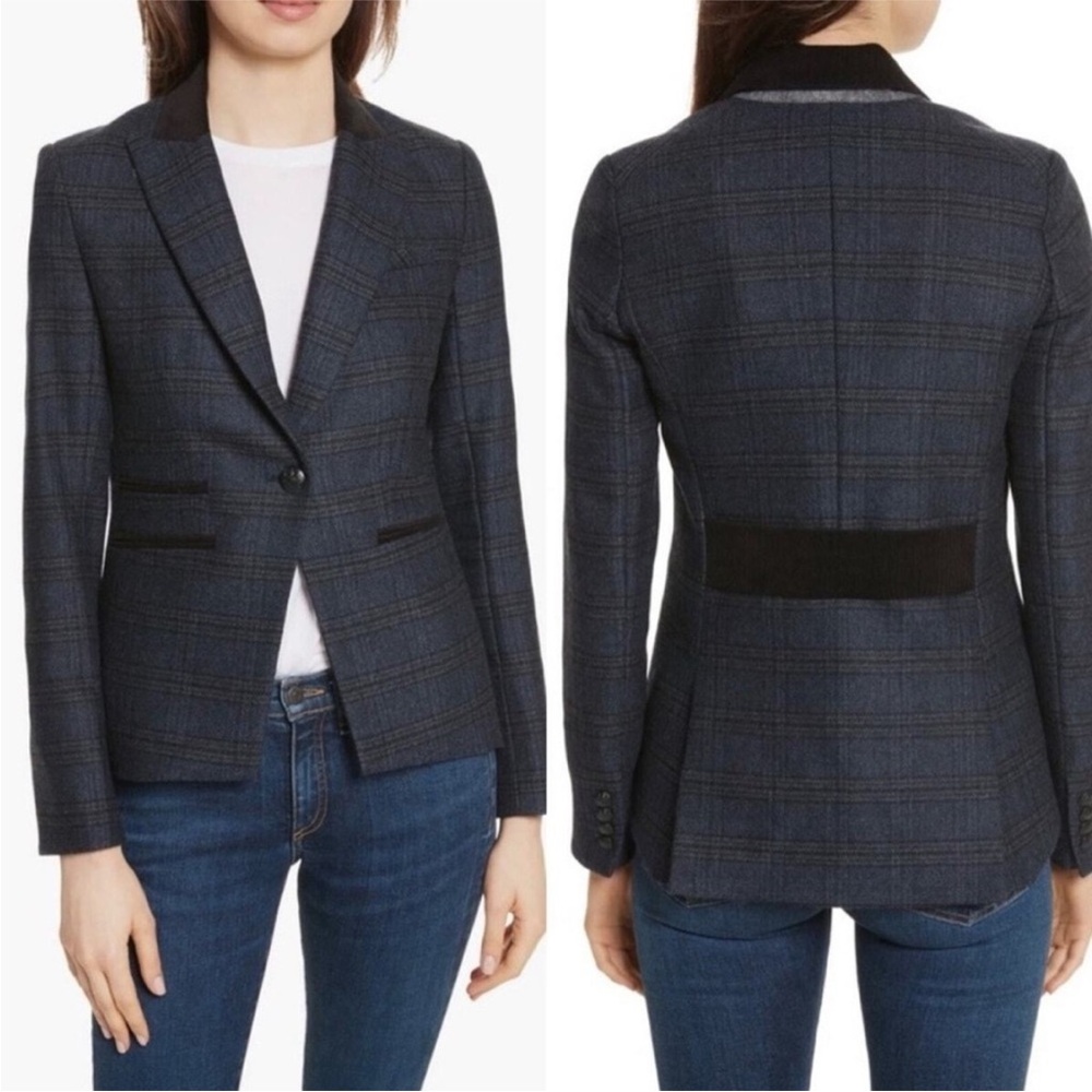 $678 VERONICA BEARD Gia Plaid Peak Lapel Dickey Jacket Blazer Blue/Navy size 8